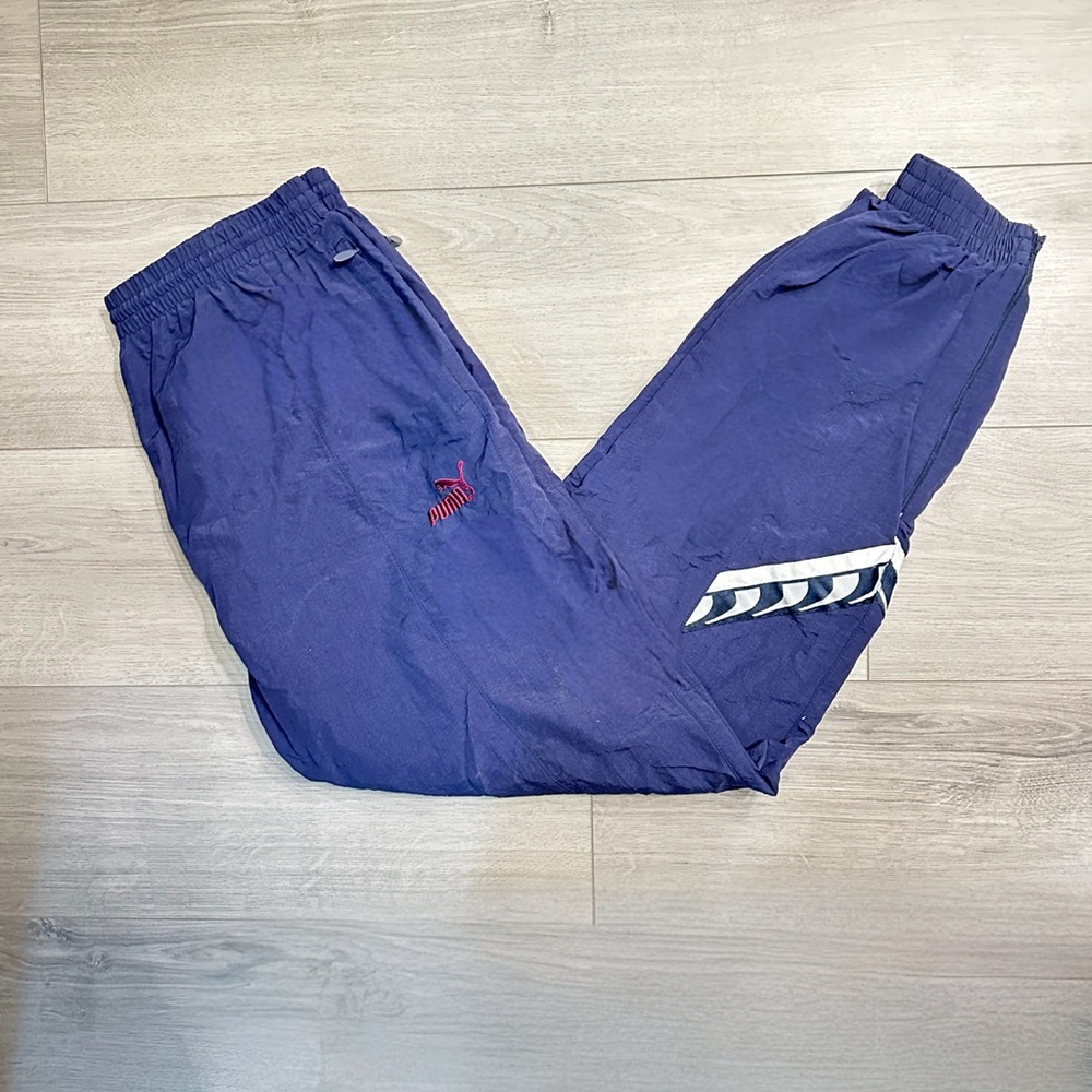 90s Puma Embroidered Navy Blue/Purple Cuffed Track Pants